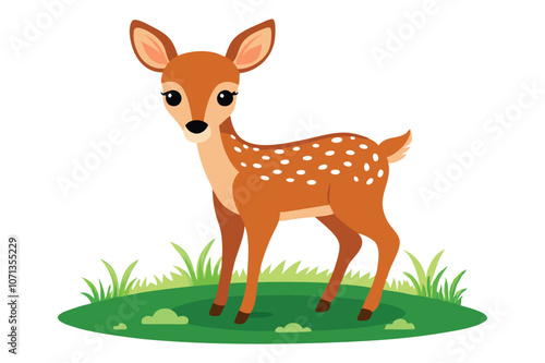 a baby deer stand in grass white white background