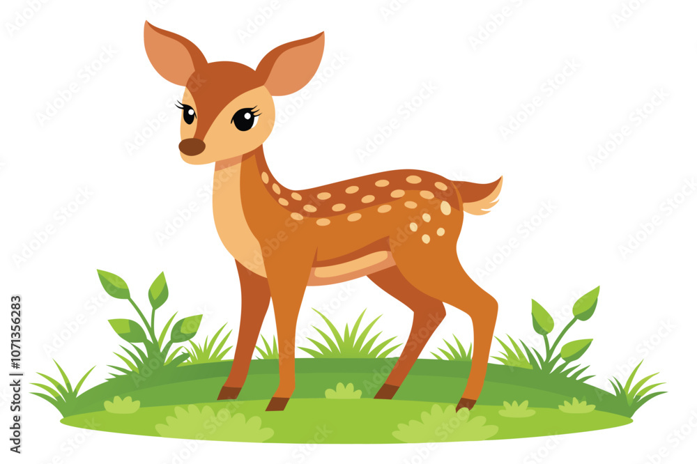Fototapeta premium baby deer stand in grass icon with solid vector illustration