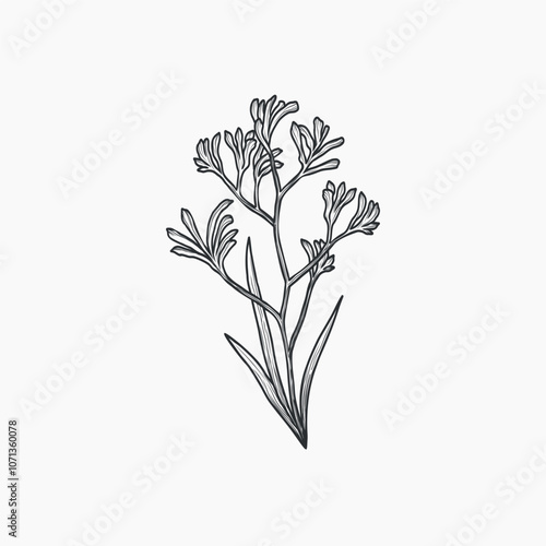 Hand drawn kangaroo paw flower illustration. Australian native plant