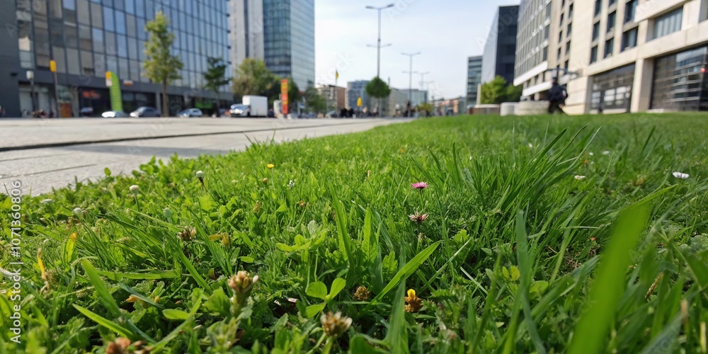 Fototapeta premium Lush Urban Lawn Panorama: Wide Green Grass View