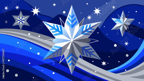 Silver and Blue Starry Night Sky with Snowflakes and Sparkles. Perfect for: New Year's Eve, Winter Solstice