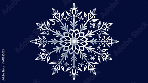 Silver Snowflake Patterns on Dark Blue Background. Perfect for: Winter Solstice, Holiday Cards