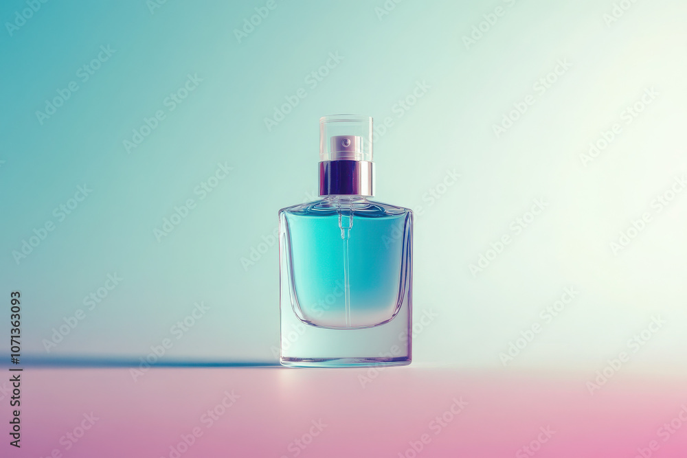 A stylish perfume bottle with a gradient background, showcasing elegance and fragrance. A stylish perfume bottle with a gradient background, showcasing elegance and fragrance.