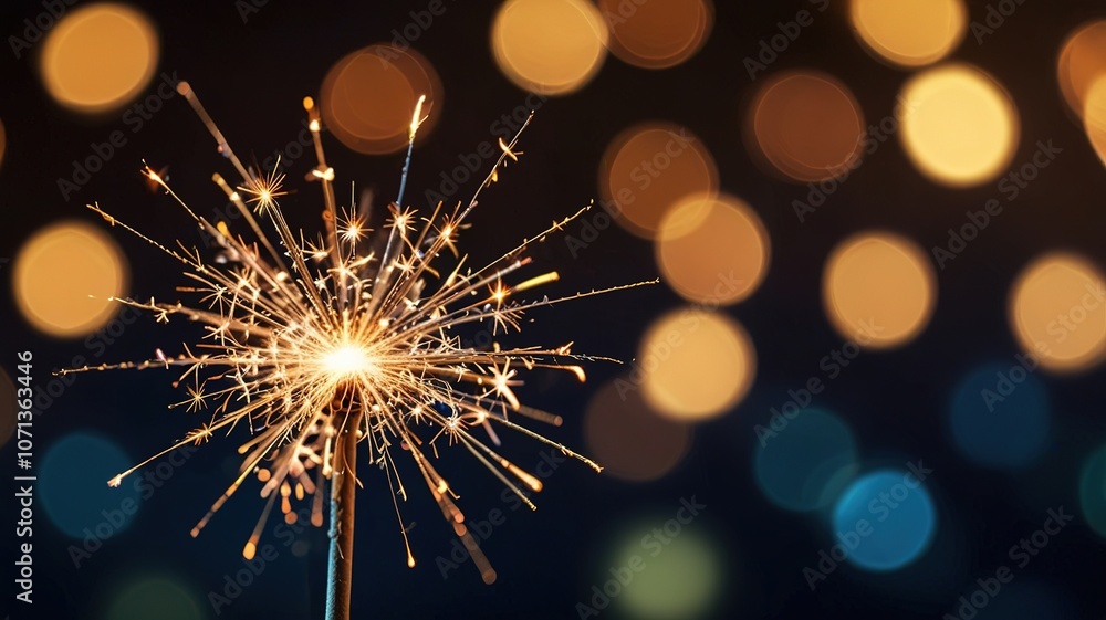 Obraz premium Burning sparkler with bokeh light background