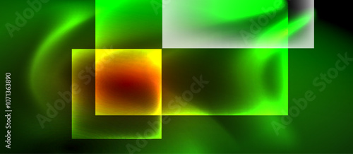 Glass squares with neon shiny light abstract background