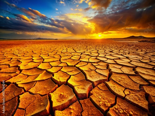 Sun-baked, shattered ground: surreal drought's mark.