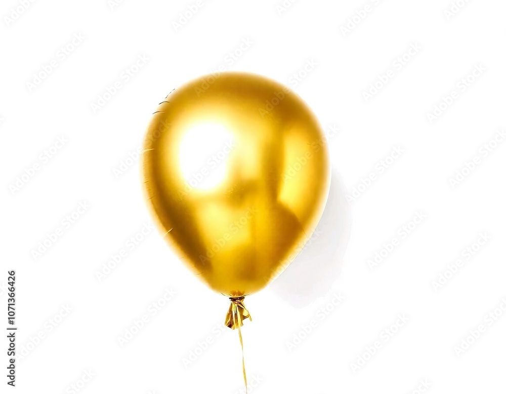 A golden balloon floating against a plain white background A golden balloon floating against a plain white background