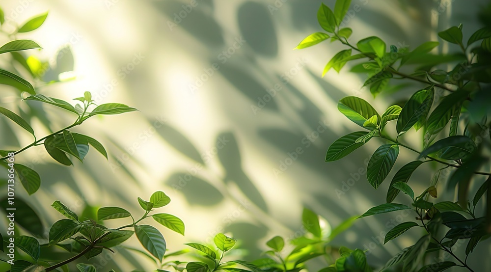 Fototapeta premium Abstract silhouette shadow white background of natural leaves tree branch falling on wall.