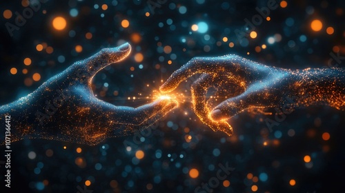 Cosmic connection between two glowing hands