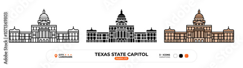 Texas State Capitol Line Icon. Austin, USColor Symbol, Silhouette, Sign, Editable Stroke.