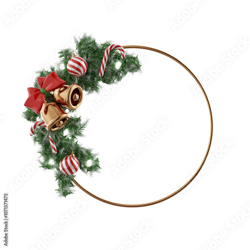 Festive Christmas Wreath With Bells and Ornaments photo