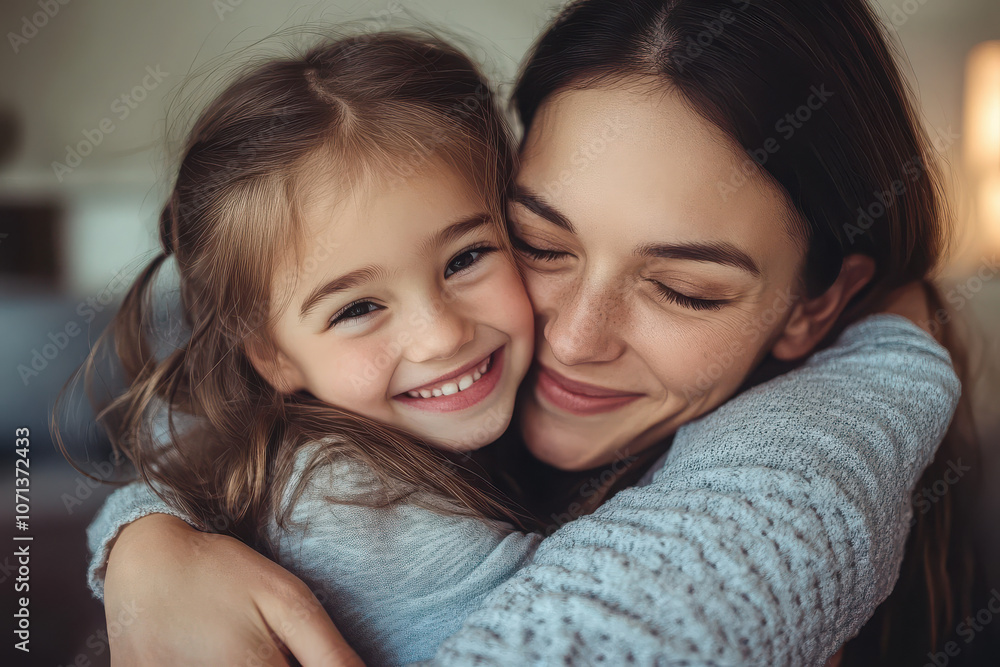 A joyful mother and daughter embrace, sharing a moment of love and happiness. A joyful mother and daughter embrace, sharing a moment of love and happiness.