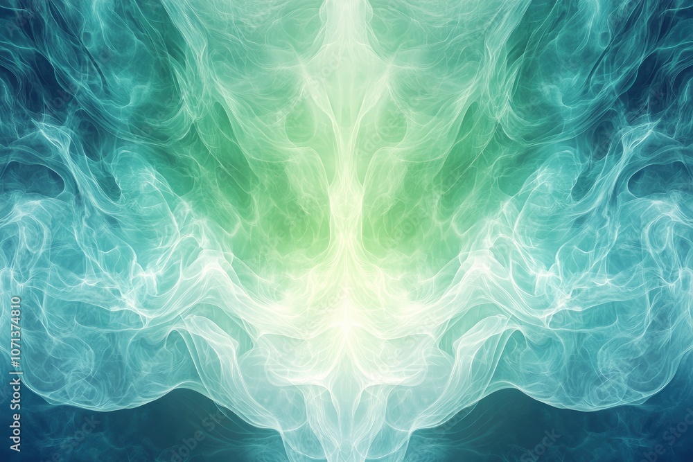 Obraz premium Abstract background with flowing, ethereal smoke-like patterns in green and white hues.