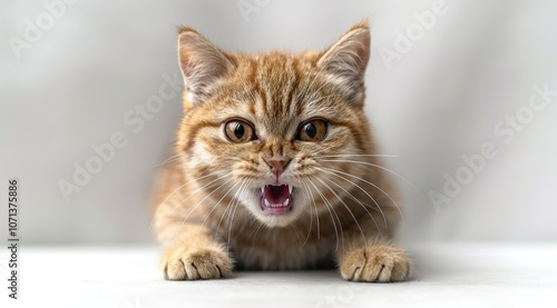 Angry funny ginger cat isolated on transparent 