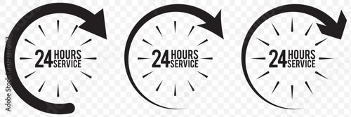 24 7 service icon set. 24-7 open, concept with call icon. Support 24 hours a day and 7 days a week. Support service. isolated on white and black background. Vector illustration. EPS 10.