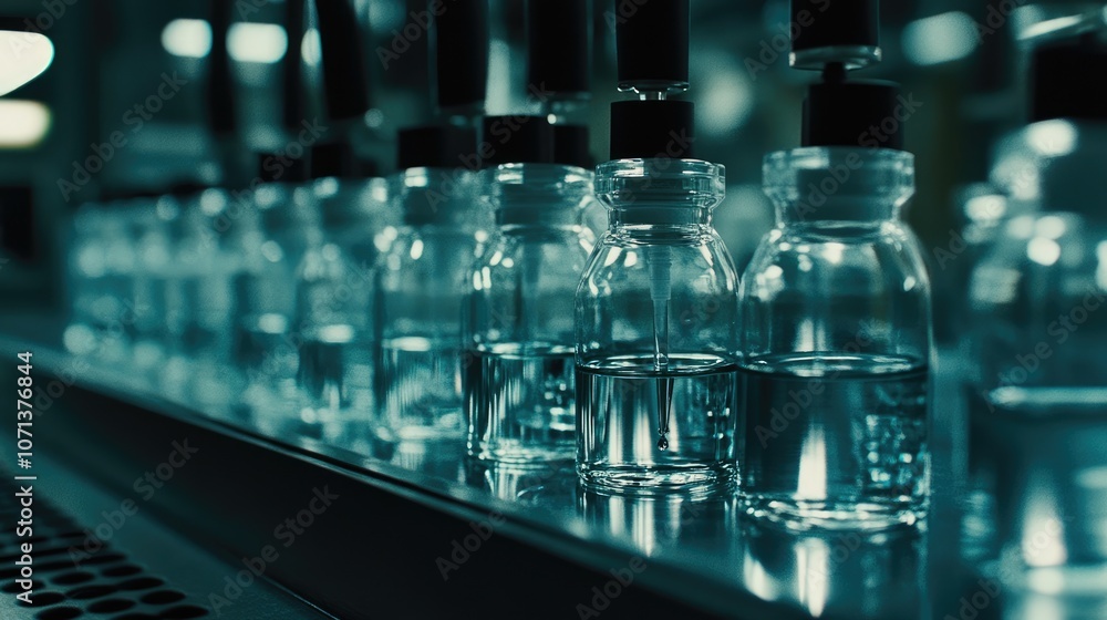 Clear Bottles in a Factory Production Line Clear Bottles in a Factory Production Line