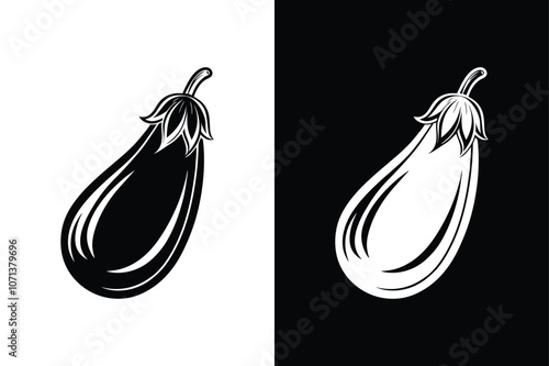 Eggplant Icon in Minimalist Style. Silhouette and Glyph Vector for Apps