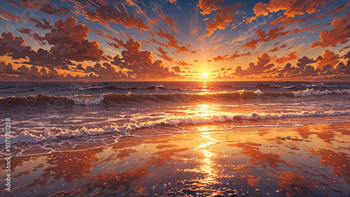 The sun sets on the sea, sunset, sunrise, beach, landscape, wallpaper