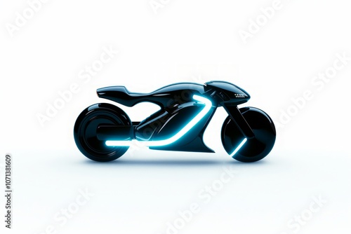 Matte Black Autonomous Electric Motorcycle with Hubless LED Wheels and Digital Dashboard photo