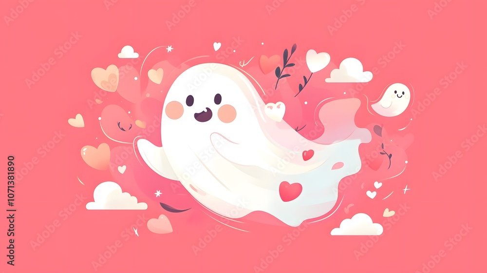 Cute and Simple Ghost Illustration in Cartoon Style - Lofi inspired, hand-drawn elements.
