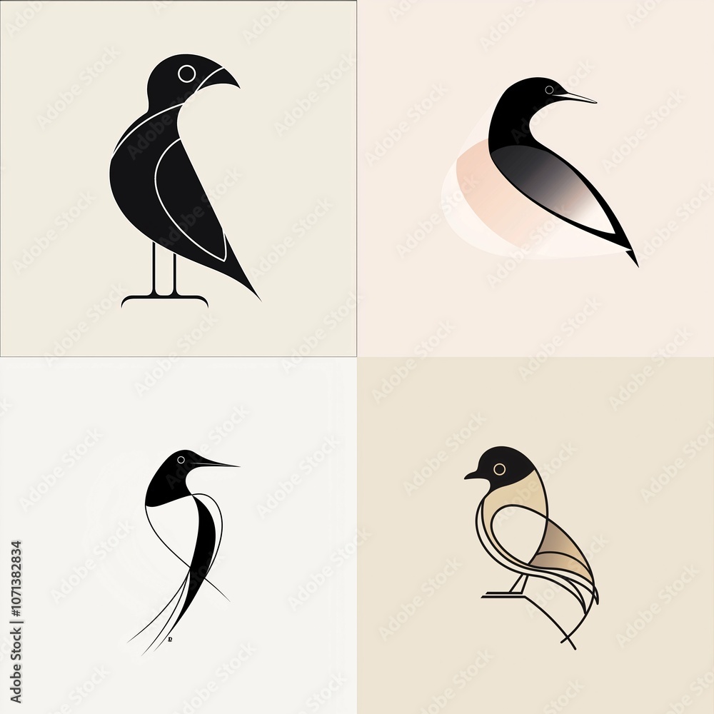 Obraz premium A minimalist stylized bird design with smooth curves and geometric shapes, ideal for a nature or wildlife brand logo.
