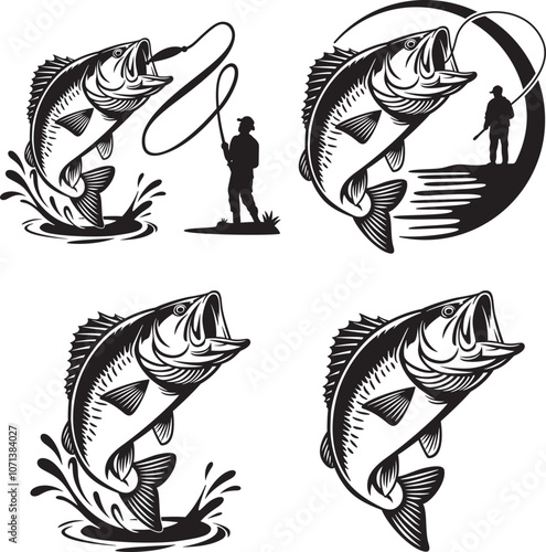Fisherman Catching Fish on a white background