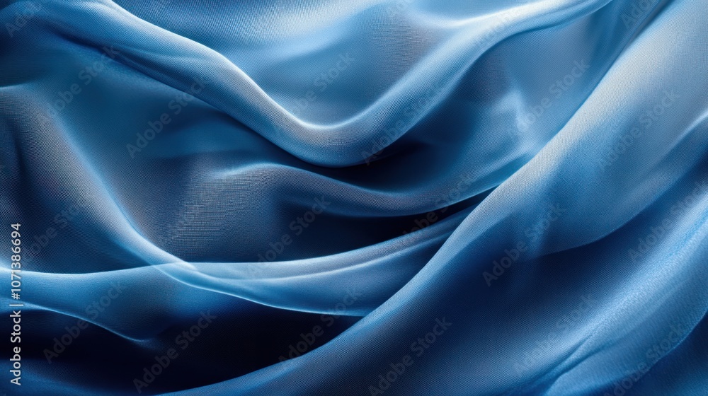Fototapeta premium Abstract blue fabric texture with soft waves and folds.