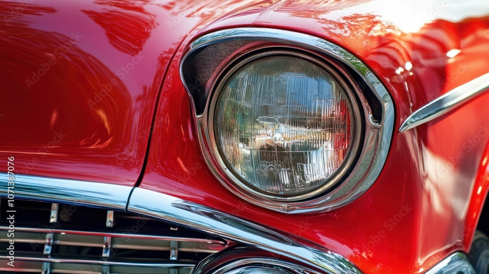 Close-up of a classic car's headlight, showcasing its vintage design and chrome accents. Close-up of a classic car's headlight, showcasing its vintage design and chrome accents.