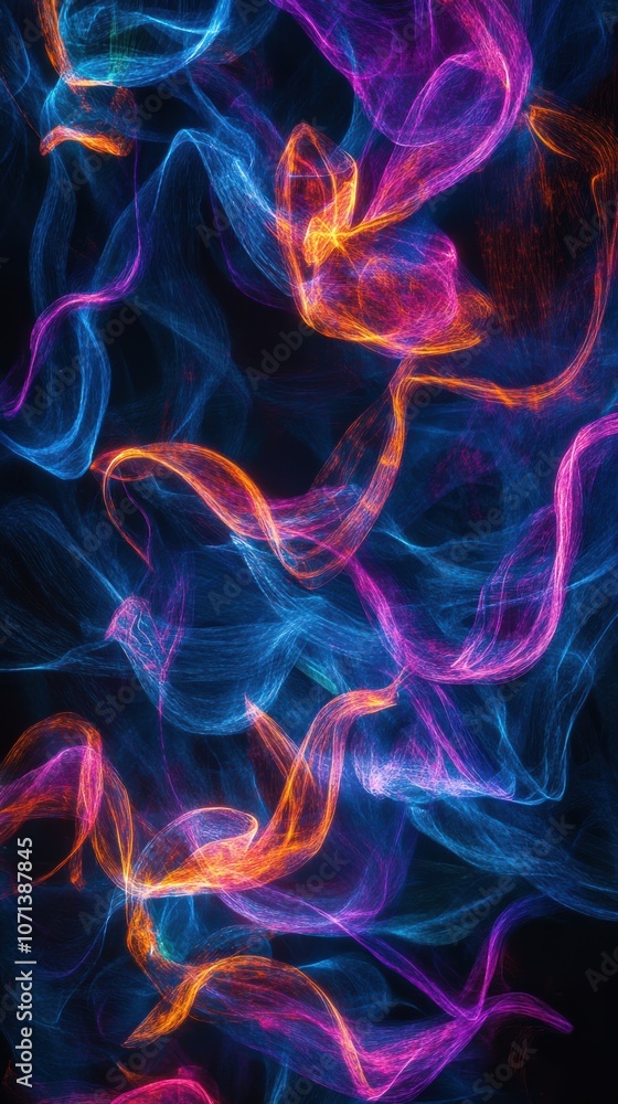 Radiant Flow: An abstract scene with glowing neon lines cascading and intertwining, creating a sense of movement and depth Radiant Flow: An abstract scene with glowing neon lines cascading and intertwining, creating a sense of movement and depth