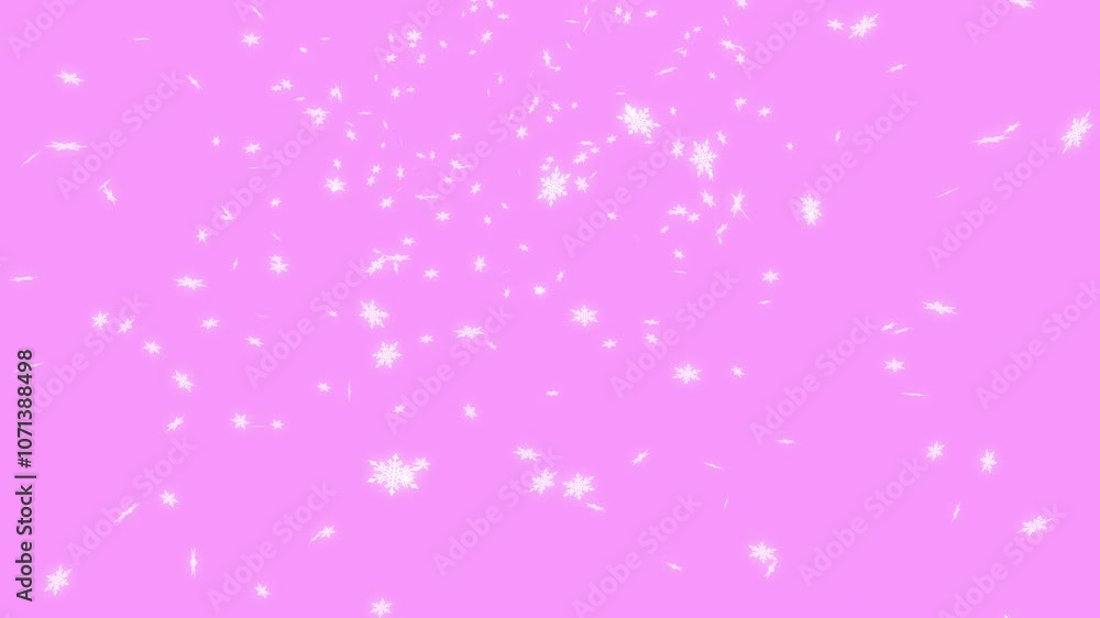 White snowflakes falling slowly straight from top on pink background. Merry Christmas, Happy Holidays and season's greetings. White snowflakes falling slowly straight from top on pink background. Merry Christmas, Happy Holidays and season's greetings.