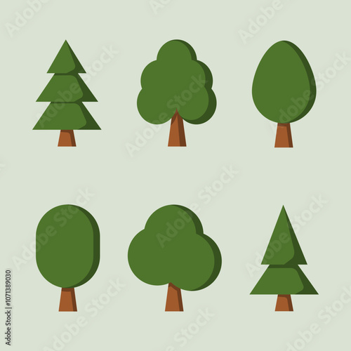 a collection of trees with different shapes and simple shapes