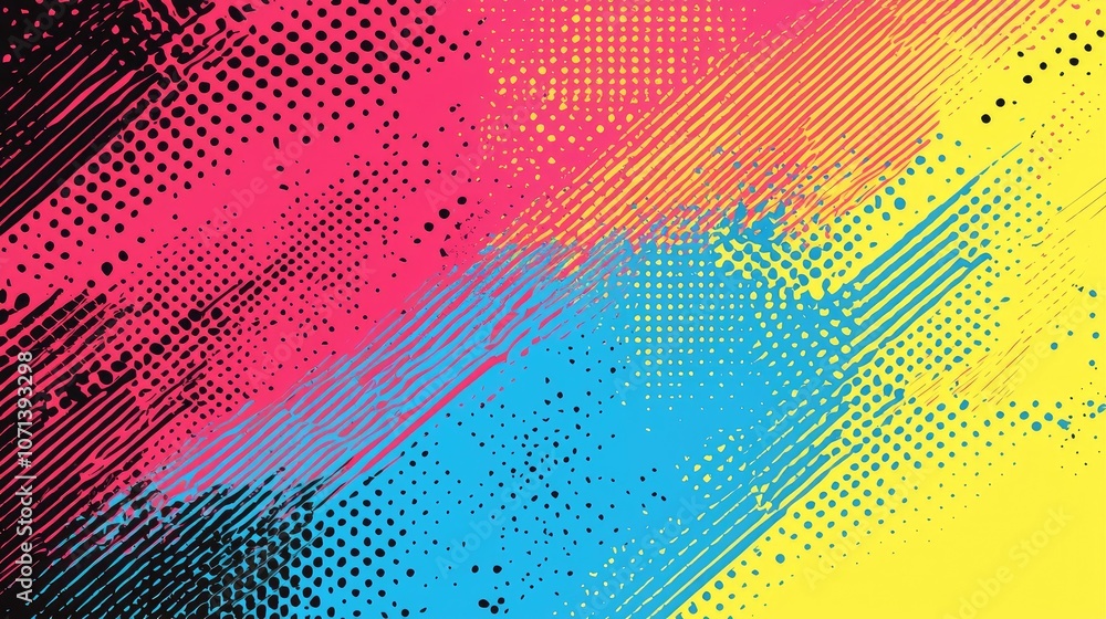 Fototapeta premium Abstract colorful background with diagonal lines, halftone dots and grunge textures.