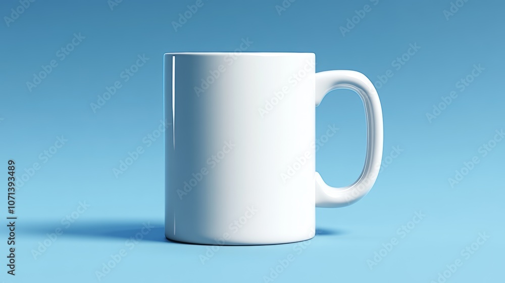 Obraz premium Blank White Mug on Blue Background Mockup Template Coffee Cup Design