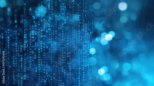 Wallpaper Mural Abstract blue technology background with binary code and bokeh lights. Ideal for projects related to cybersecurity, data science, and digital innovation. Torontodigital.ca