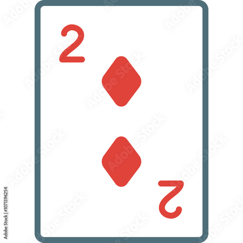 Playing Card Displaying the Two of Diamonds as the Focus on a White Background With a Simple Border Design