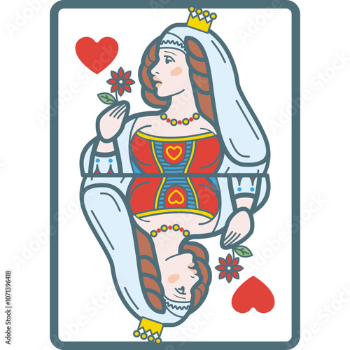 A Vibrant Queen of Hearts Playing Card Design Featuring Intricate Details and Bold Colors Capturing Classic Card Game Aesthetics