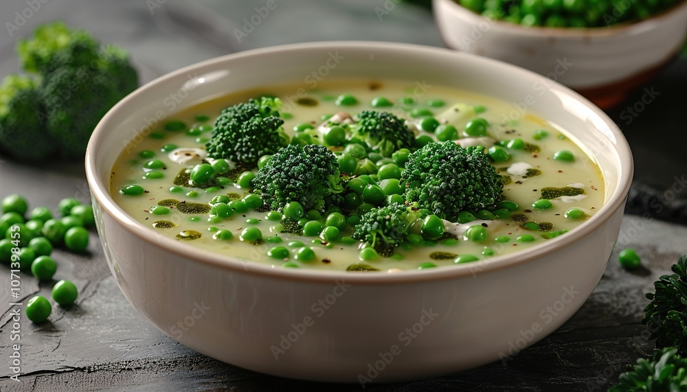 Bowl of broccoli and green peas cream soup isolated on transparent a white background Bowl of broccoli and green peas cream soup isolated on transparent a white background