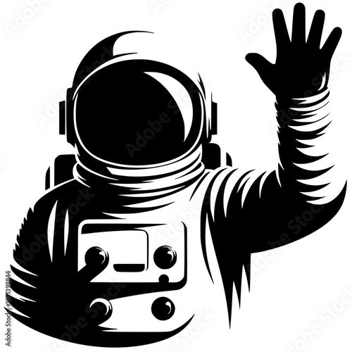 Silhouette of an astronaut saying hello