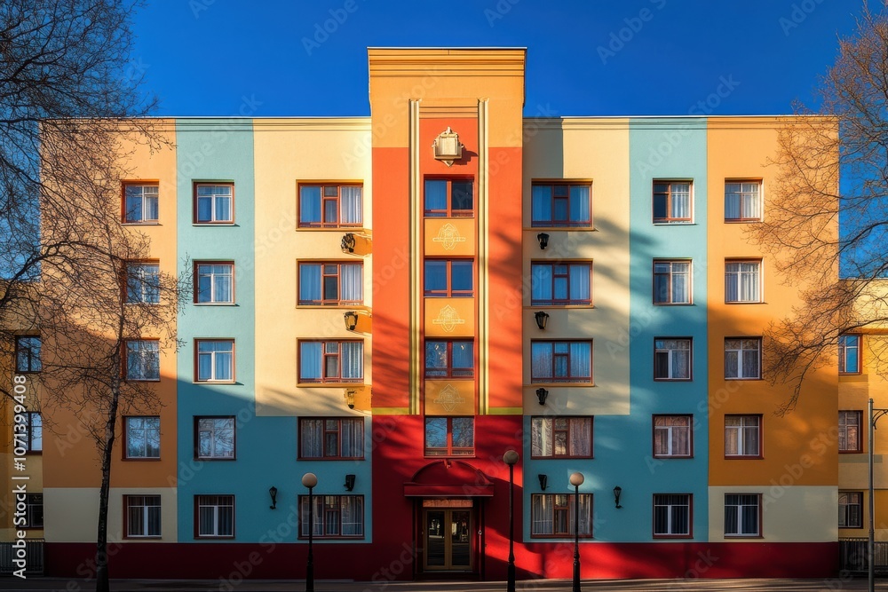Obraz premium An elegant Art Deco apartment building with symmetrical lines