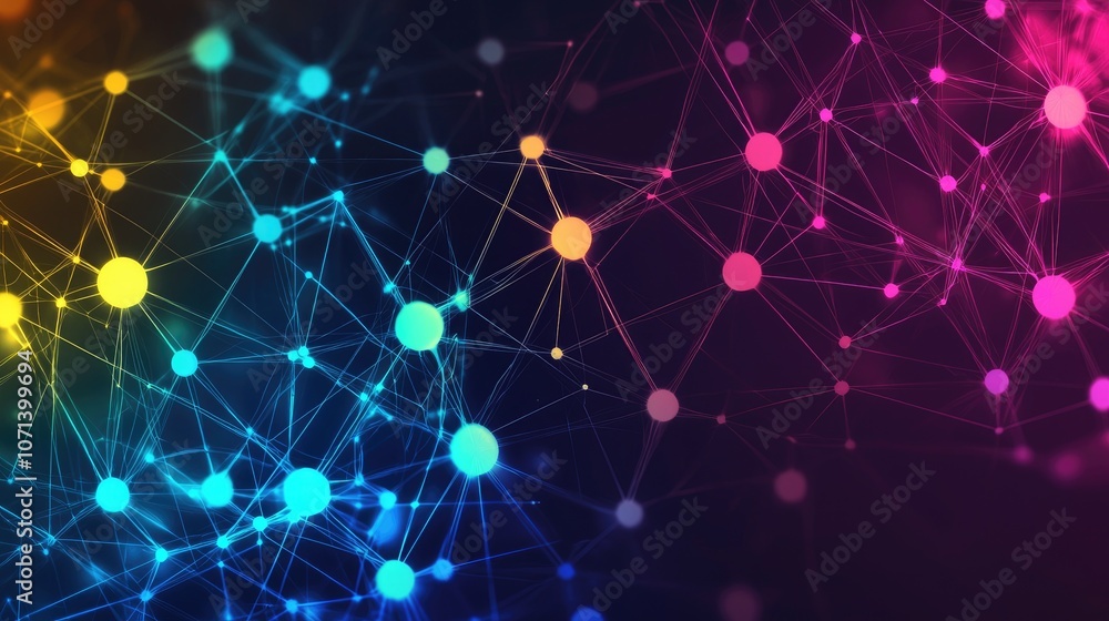 Fototapeta premium Abstract colorful network of glowing lines and dots.