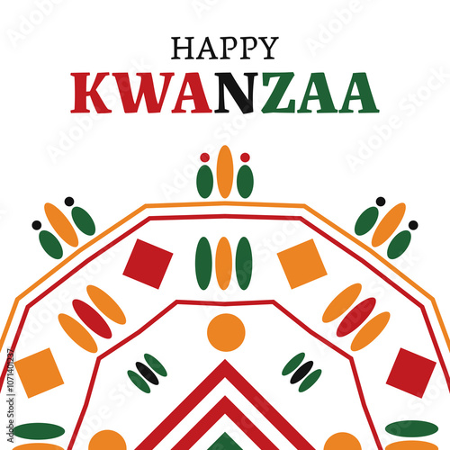 Happy kwanzaa greeting card featuring vibrant colors and geometric patterns, celebrating african-american culture and heritage. Vector illustration. photo