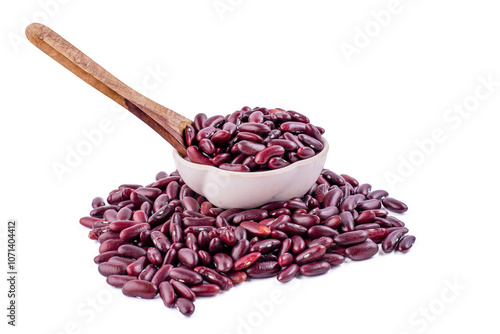 Red kidney beans inwhite bowl, isolated on white background. Rajma or Mexican Bean. Beans close up. photo