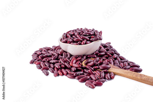 Red kidney beans inwhite bowl, isolated on white background. Rajma or Mexican Bean. Beans close up. photo