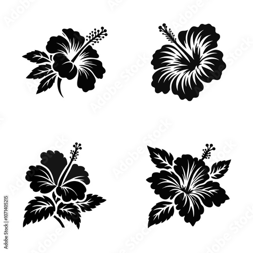 Hibiscus flower black white silhouette