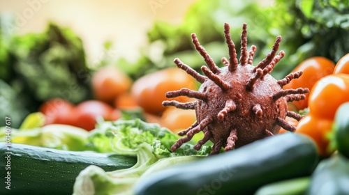 Fresh vegetables with a singlerotten tomato in the center,symbolizing food contaminationand the importance of qualitycontrol in food safety. photo