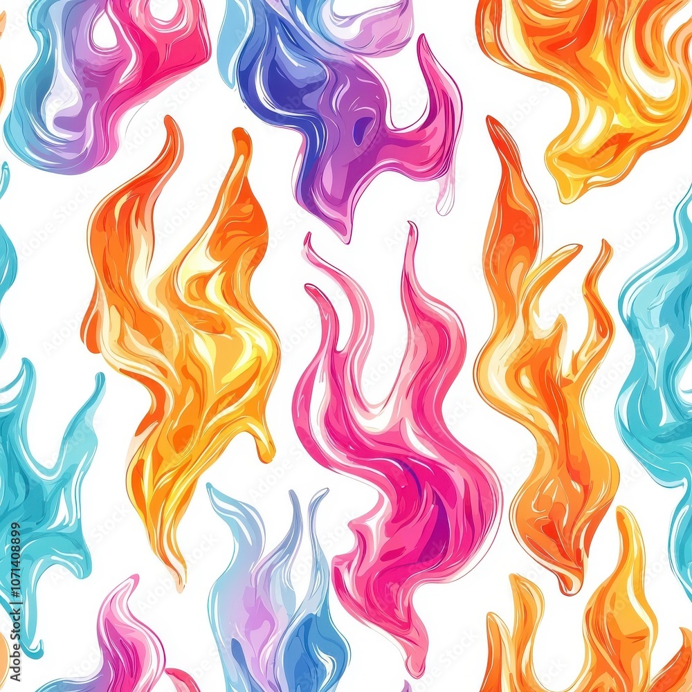 Colorful seamless pattern of fire flames, lively and dynamic, isolated on white. Colorful seamless pattern of fire flames, lively and dynamic, isolated on white.