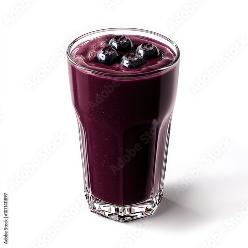 Rich blueberry smoothie in a glass against a transparent background