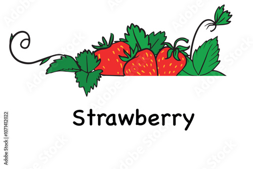 vibrant strawberries surrounded by lush green leaves, perfect for branding, packaging, food labels, and educational materials.