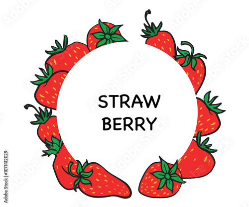 Bright illustration of strawberries arranged in a circular pattern, perfect for branding, labels, packaging, and promotional materials.