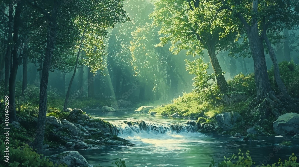 Fototapeta premium Tranquil Freshwater Spring Flowing Through a Lush Forest